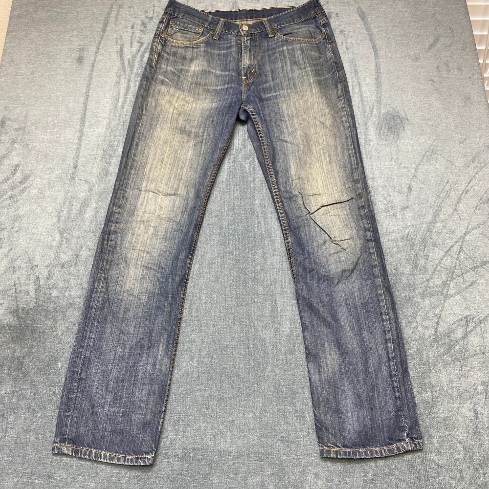 Levi's 514 Jeans Mens 32x34 Shoestring Blue Denim Dark Wash Stretch Straight Fit